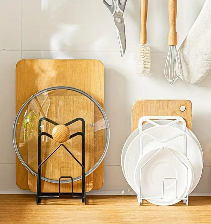 Metal Cutting Board Holder Dish Rack, Kitchen Organizer Storage, 12.5x14.5x21.5 cm, White