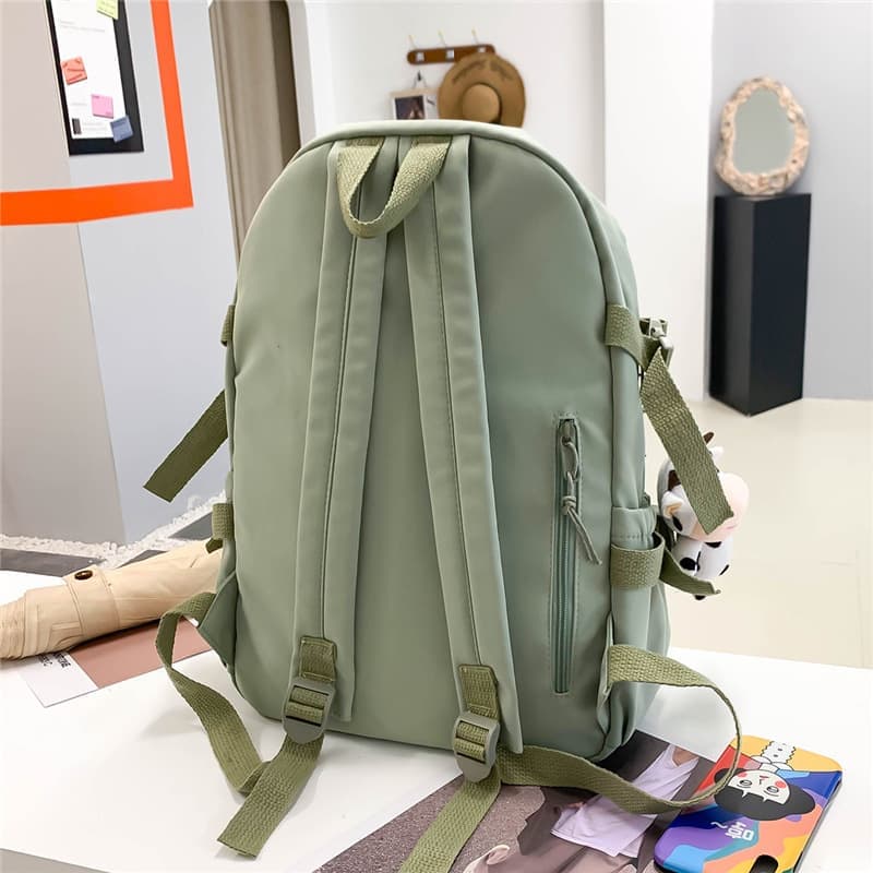 School Backpack Cute Waterproof for Girls with Accessories and Plush Pendant, Green