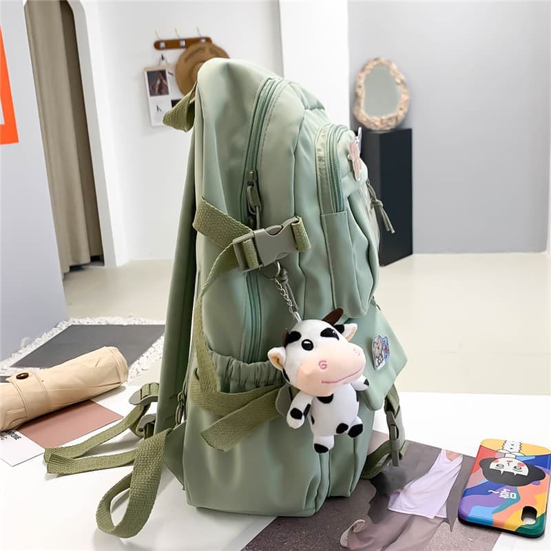 School Backpack Cute Waterproof for Girls with Accessories and Plush Pendant, Green