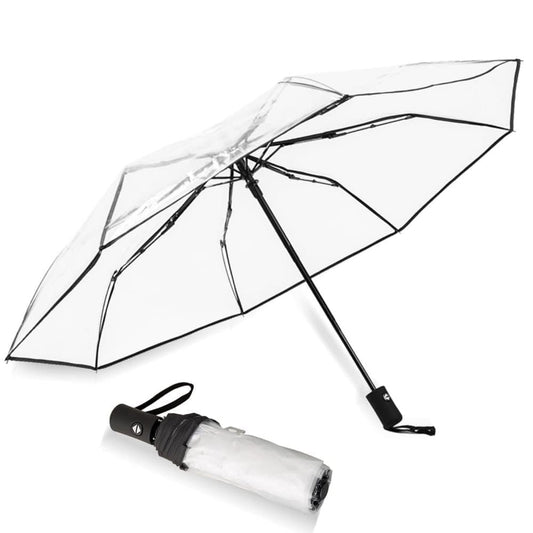 9 Fiberglass Ribs Automatic Folding Transparent Umbrella, Waterproof Lightweight Travel Rain, Black