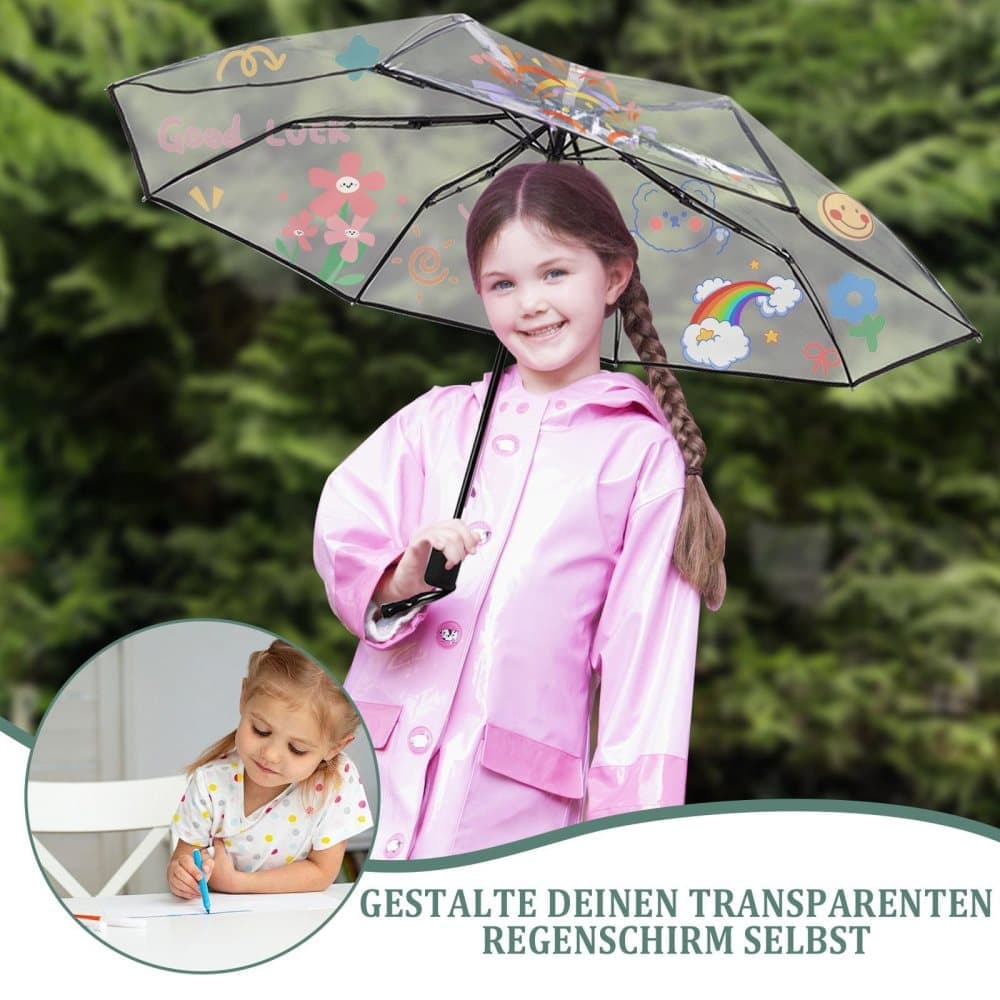 9 Fiberglass Ribs Automatic Folding Transparent Umbrella, Waterproof Lightweight Travel Rain, Black