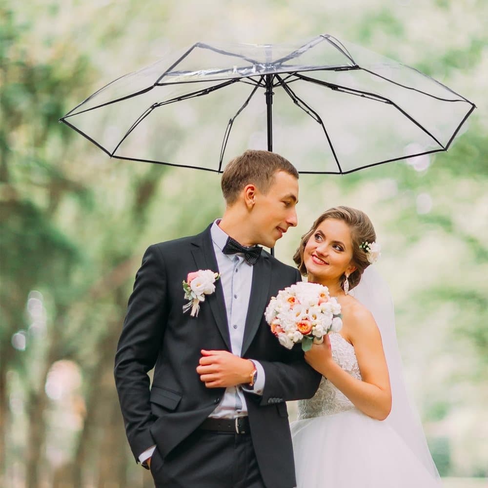 9 Fiberglass Ribs Automatic Folding Transparent Umbrella, Waterproof Lightweight Travel Rain, Black