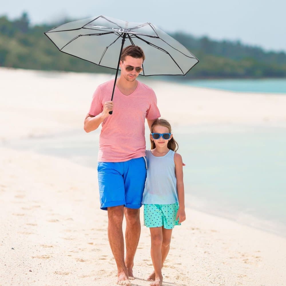 Automatic Folding Transparent Umbrella with 9 Fiberglass Ribs, Waterproof Lightweight Travel Rain Umbrella, White