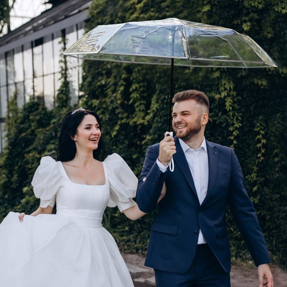 Automatic Folding Transparent Umbrella with 9 Fiberglass Ribs, Waterproof Lightweight Travel Rain Umbrella, White
