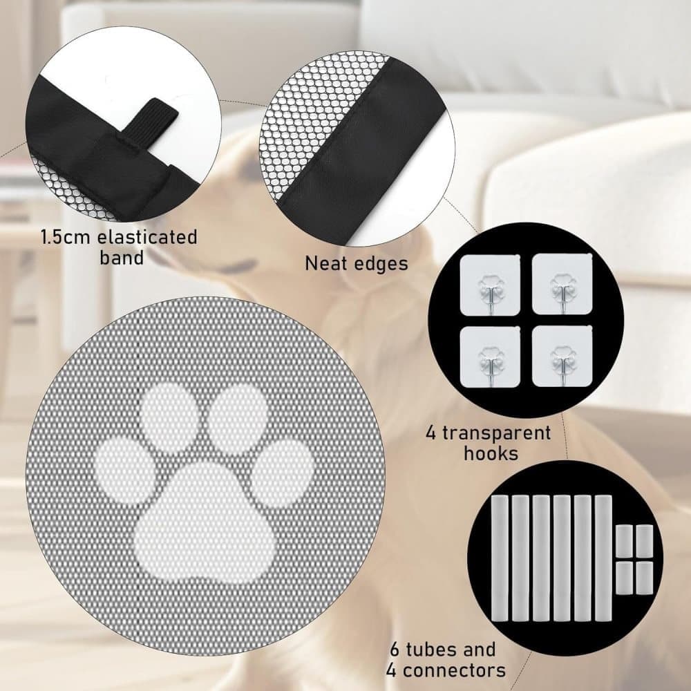 Portable Dog Gate Without Drilling, Self-adhesive Safety Gate with Paw Pattern, 110/180x78 cm