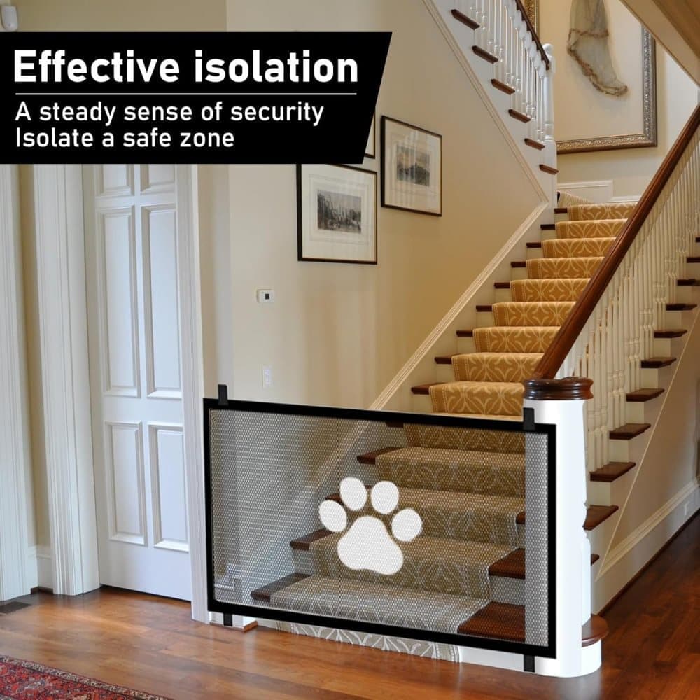Portable Dog Gate Without Drilling, Self-adhesive Safety Gate with Paw Pattern, 110/180x78 cm