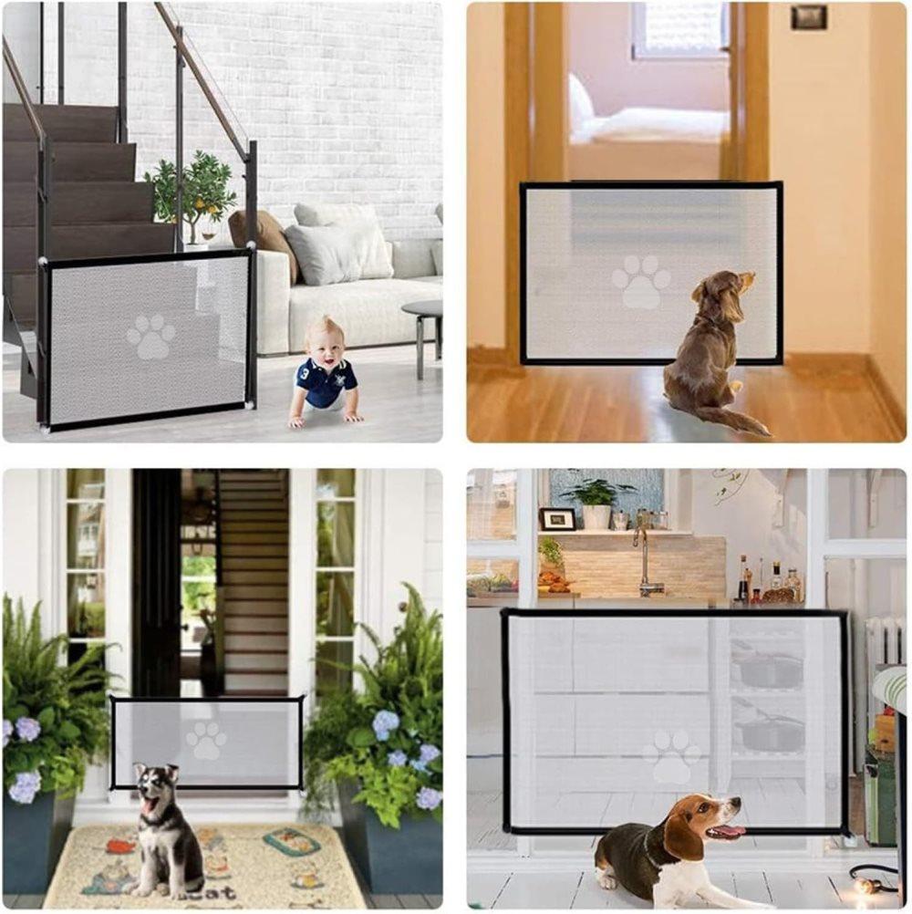 Portable Dog Gate Without Drilling, Self-adhesive Safety Gate with Paw Pattern, 110/180x78 cm