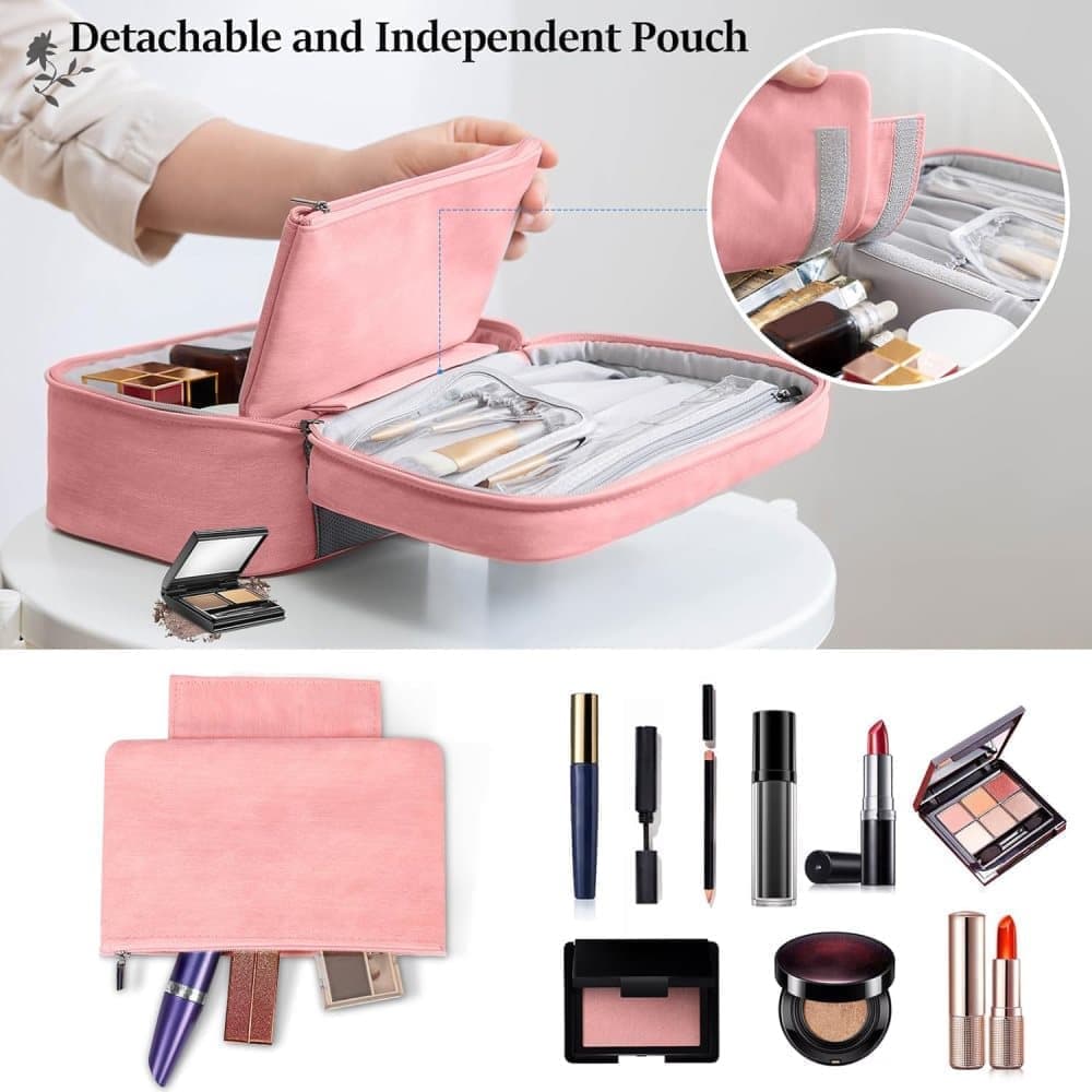 2-in-1 Makeup and Toiletry Bag with Handle, Brown