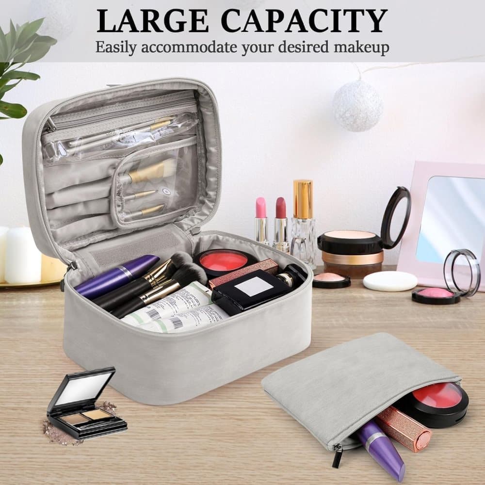 2-in-1 Makeup and Toiletry Bag with Handle, Gray