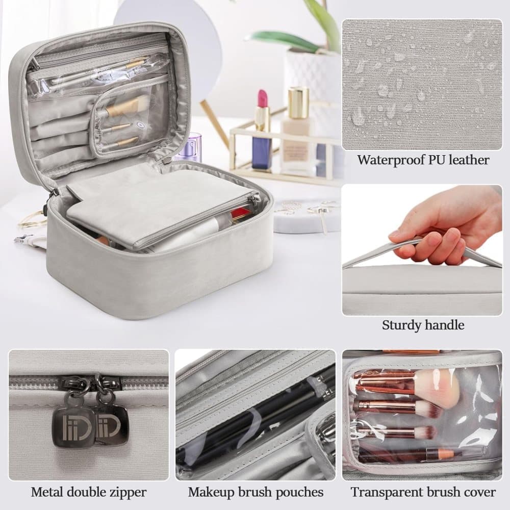 2-in-1 Makeup and Toiletry Bag with Handle, Gray