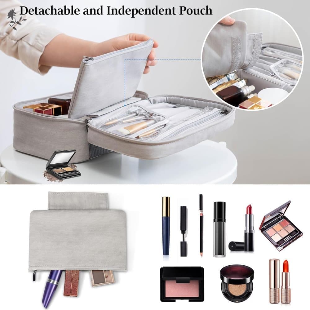 2-in-1 Makeup and Toiletry Bag with Handle, Gray