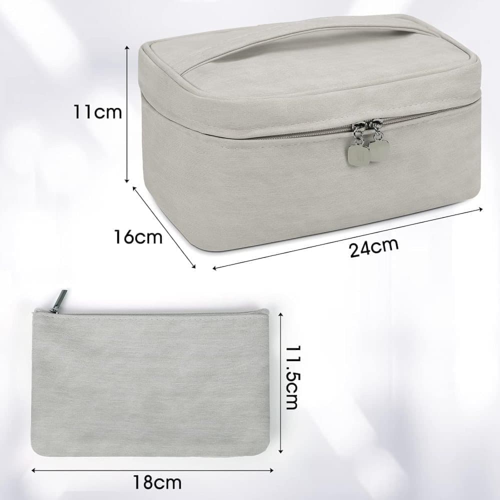2-in-1 Makeup and Toiletry Bag with Handle, Gray