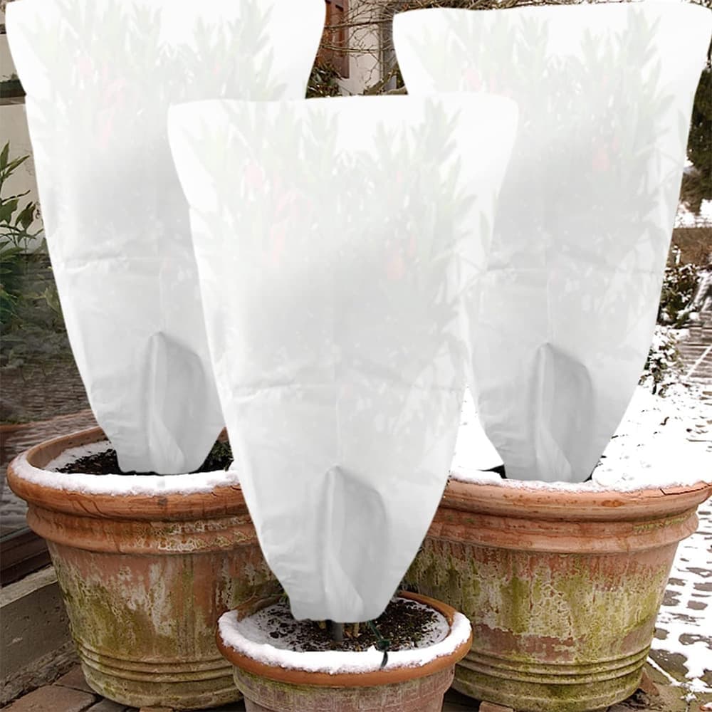 3-Pack Winter Plant Protection Frost Cover with Drawstring, Reusable Durable for Outdoor Plants Fruit Trees Potted Plants, 60x80cm, White