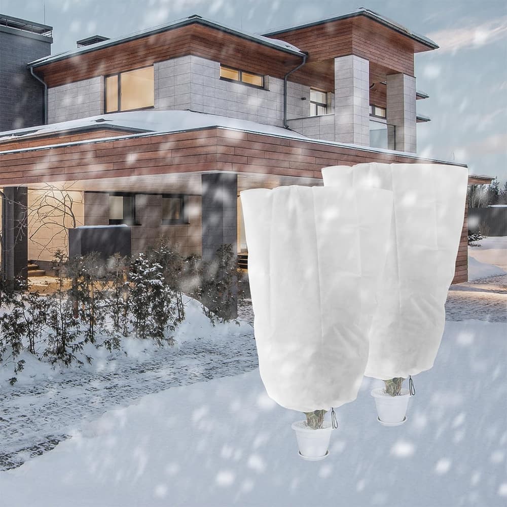 3-Pack Winter Plant Protection Frost Cover with Drawstring, Reusable Durable for Outdoor Plants Fruit Trees Potted Plants, 60x80cm, White