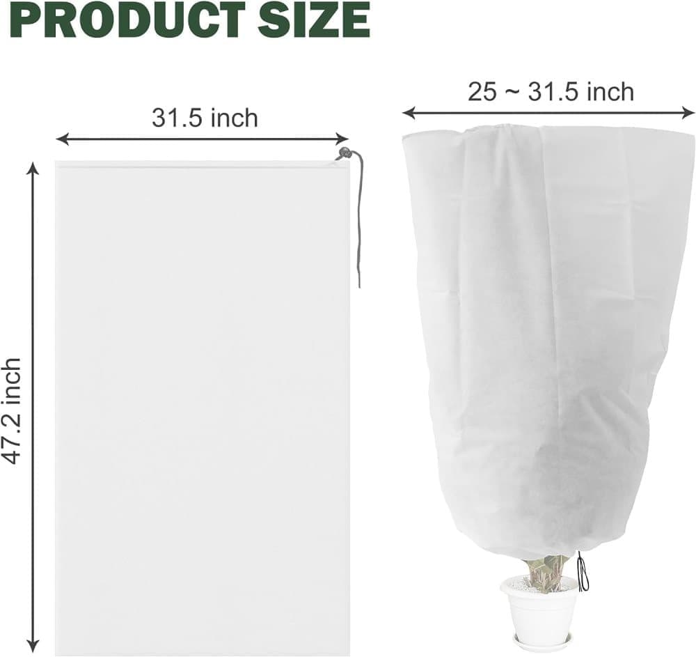 3-Pack Winter Plant Protection Frost Cover with Drawstring, Reusable Durable for Outdoor Plants Fruit Trees Potted Plants, 80x120cm, White