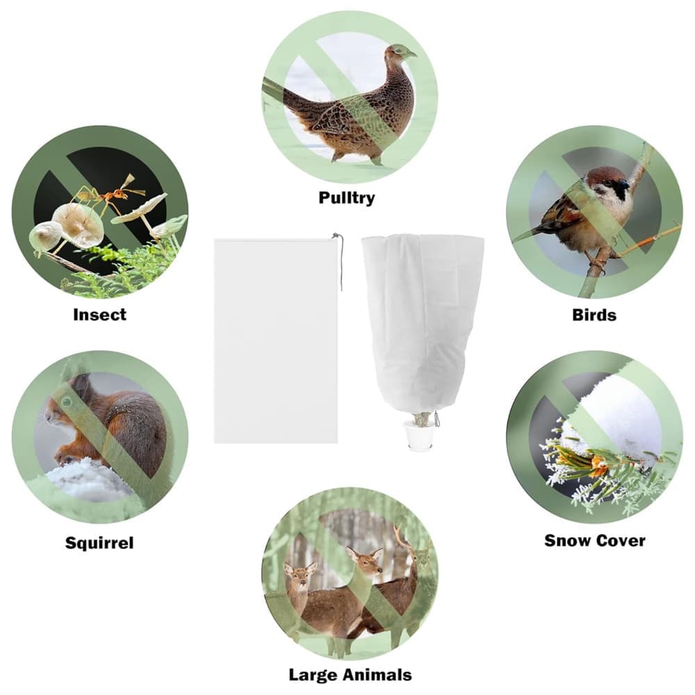 3-Pack Winter Plant Protection Frost Cover with Drawstring, Reusable Durable for Outdoor Plants Fruit Trees Potted Plants, 80x120cm, White