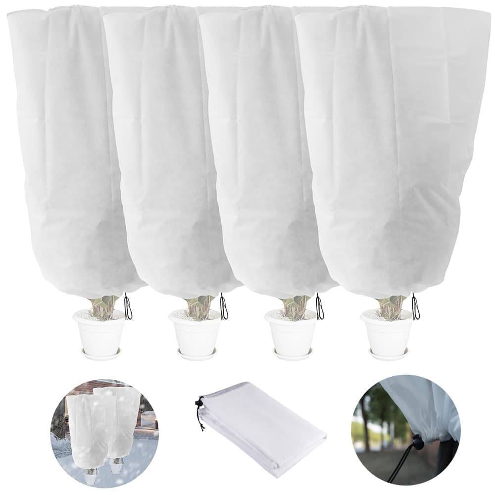 3-Pack Winter Plant Protection Frost Cover with Drawstring, Reusable Durable for Outdoor Plants Fruit Trees Potted Plants, 100x150cm, White