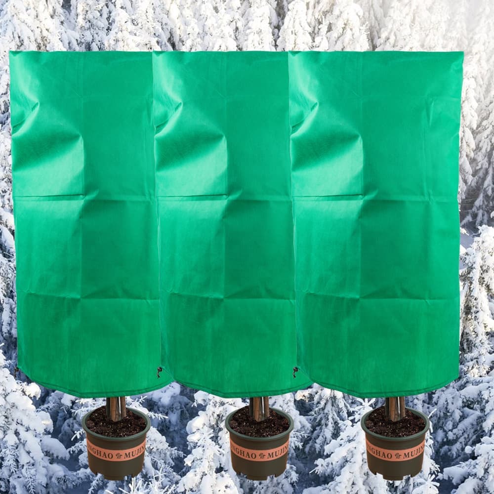 3-Pack Reusable Winter Plant Protection Covers with Drawstring for Outdoor Plants Fruit Trees Potted Plants, 80x120cm, Green
