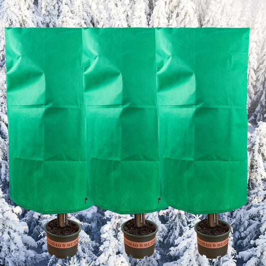 3-Pack Winter Plant Protection Frost Cover with Drawstring, Reusable Durable for Outdoor Plants Fruit Trees Potted Plants, 100x150cm, Green