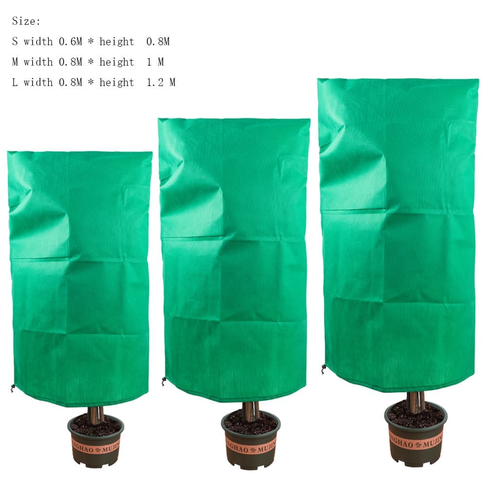 3-Pack Winter Plant Protection Frost Cover with Drawstring, Reusable Durable for Outdoor Plants Fruit Trees Potted Plants, 100x150cm, Green