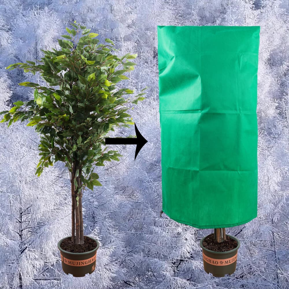 3-Pack Winter Plant Protection Frost Cover with Drawstring, Reusable Durable for Outdoor Plants Fruit Trees Potted Plants, 100x150cm, Green