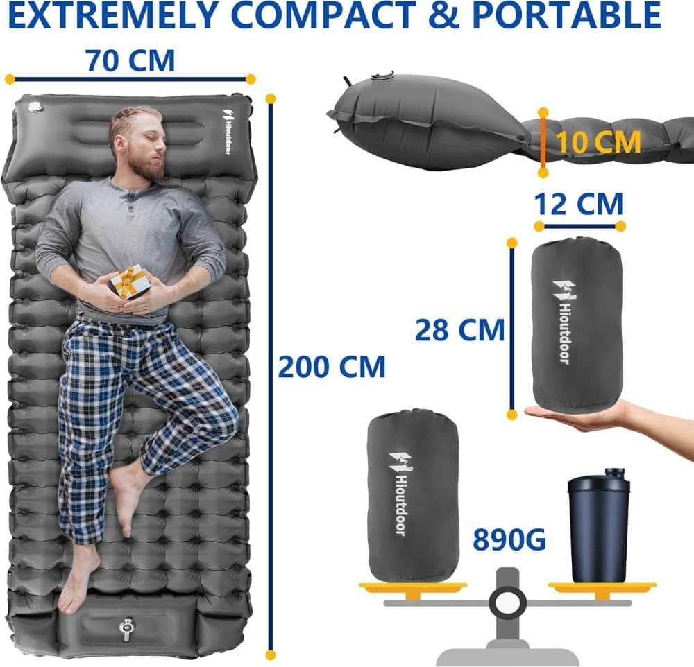 10cm Self-inflating Mattress, Blue, Waterproof Lightweight Tear-Resistant for Camping Beach Hiking with Foot Pump