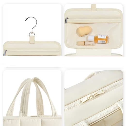 Hanging Travel Makeup Bag for Women with Jewelry Compartment, 28×12×20 cm, Beige