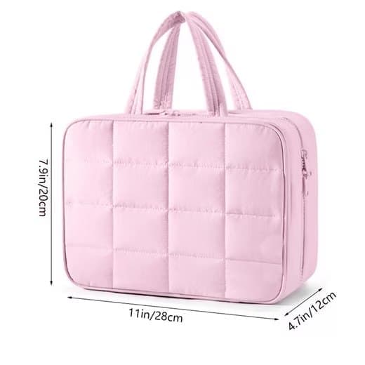 Hanging Travel Makeup Bag for Women with Jewelry Compartment, 28×12×20 cm, Beige
