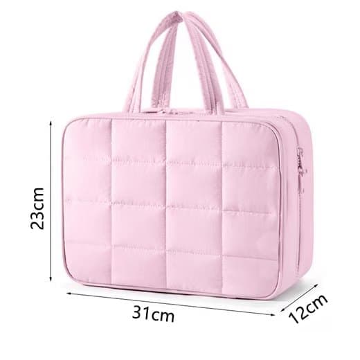 Travel Makeup Bag with Jewelry Compartment, Hanging Toiletry Organizer for Women, 31×12×23 cm, Beige