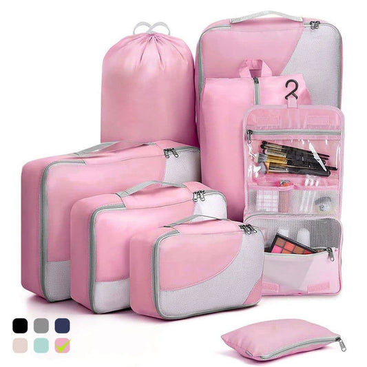 8-Piece Suitcase Organizer Set with Durable Packing Cubes and Clothing Shoe Bags, Pink