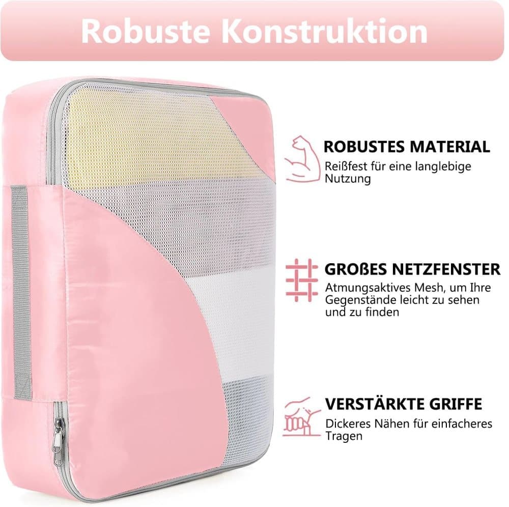 8-Piece Suitcase Organizer Set with Durable Packing Cubes and Clothing Shoe Bags, Pink