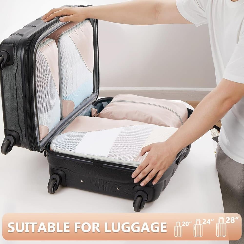 8-Piece Suitcase Organizer Set with Durable Packing Cubes and Clothing Shoe Bags, Pink
