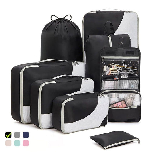 8-Piece Suitcase Organizer Set with Durable Packing Cubes and Clothing Shoe Bags, Black