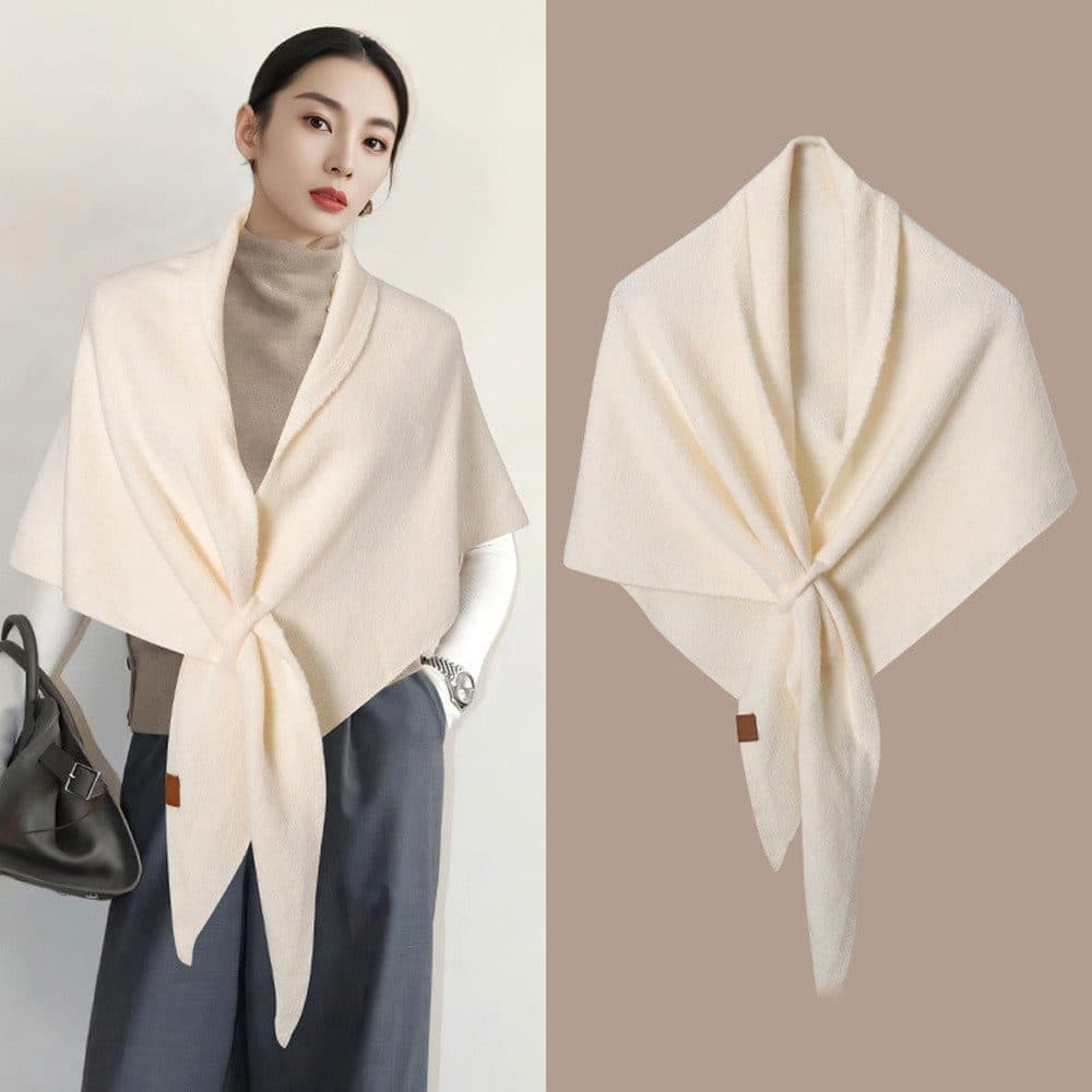 Women's Faux Cashmere Shawl Scarf Warm Extra-Long Large Triangular Wrap, 180 x 70 cm, White, Ideal for Party Wedding Evening Outfits