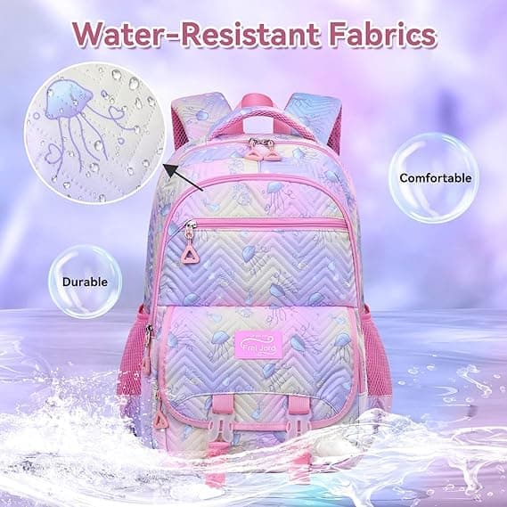 3-Piece Girls Backpack Set with Pencil Case and Lunch Bag, Purple, for Elementary & Teenage Students