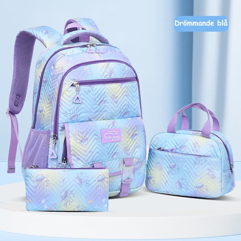 3-Piece Girls Backpack Set with Pencil Case and Lunch Bag, Blue, for Elementary & Teenage Students