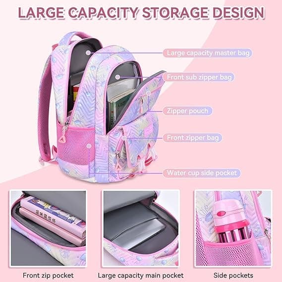 3-Piece Girls Backpack Set with Pencil Case and Lunch Bag, Blue, for Elementary & Teenage Students
