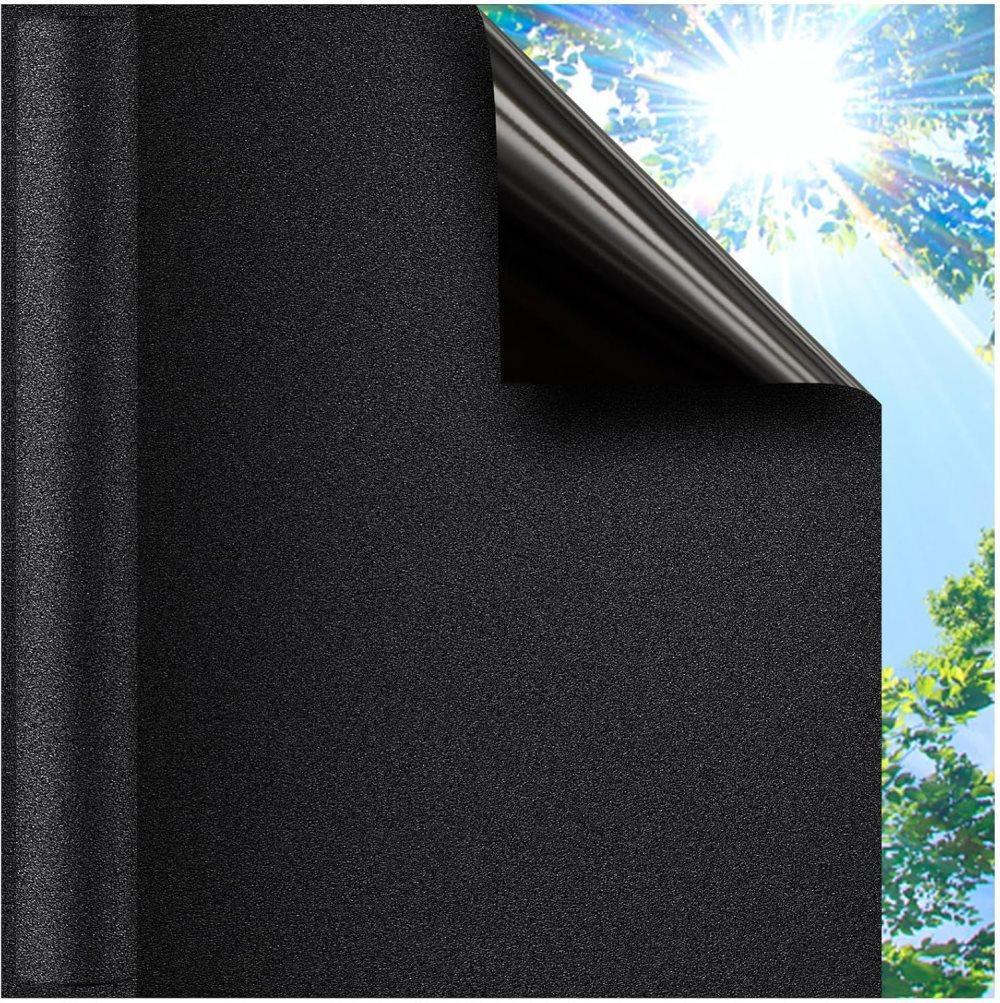 Blackout Window Film 45x500cm, Self-Adhesive Privacy UV Protection Static Cling No Glue, Black
