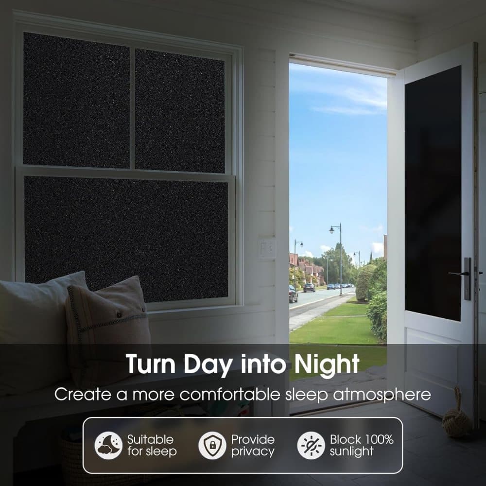 Blackout Window Film 45x500cm, Self-Adhesive Privacy UV Protection Static Cling No Glue, Black