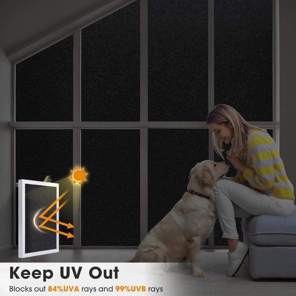 Blackout Window Film 45x500cm, Self-Adhesive Privacy UV Protection Static Cling No Glue, Black