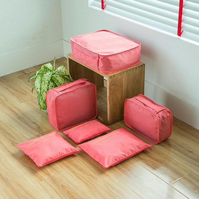6-Piece Waterproof Travel Bag Set Luggage Organizer, Red