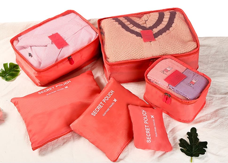 6-Piece Waterproof Travel Bag Set Luggage Organizer, Red