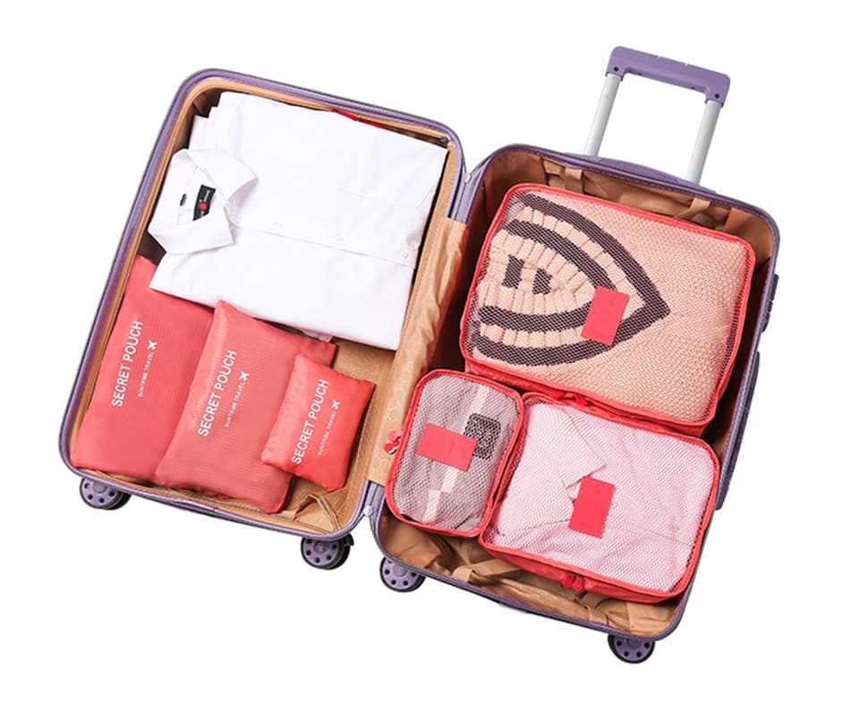 6-Piece Waterproof Travel Bag Set Luggage Organizer, Red