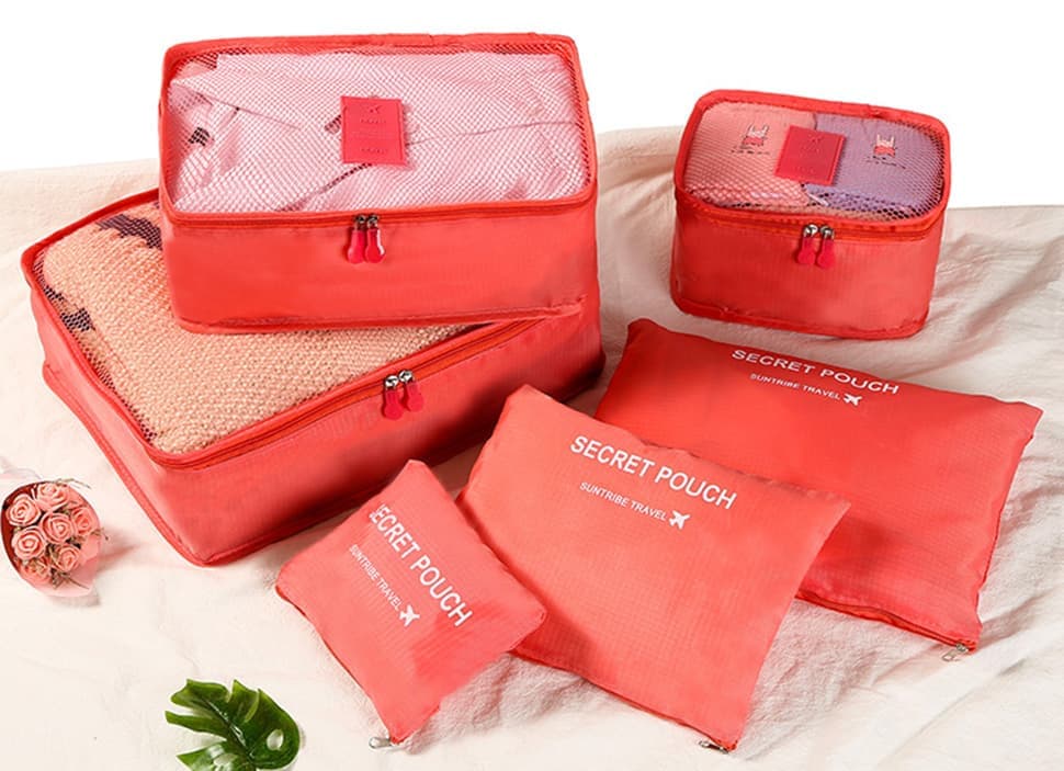 6-Piece Waterproof Travel Bag Set Luggage Organizer, Red