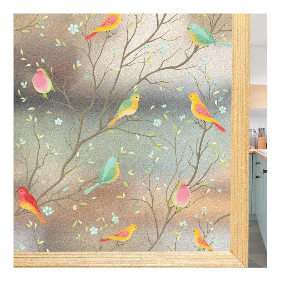 Privacy Protection Static Window Film with Bird Motif, UV and Blackout, for Living Rooms and Offices