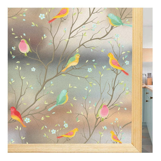 Privacy Protection Static Window Film with Bird Motif, UV and Blackout, for Living Rooms and Offices