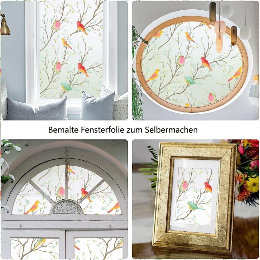 Privacy Protection Static Window Film with Bird Motif, UV and Blackout, for Living Rooms and Offices