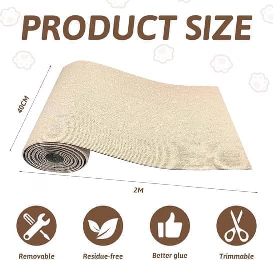 Self-adhesive cat scratching board wall and sofa protector DIY corner mat for cats, 40cm x 200cm, compatible with Wood
