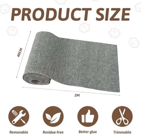 Self-Adhesive Cat Scratching Board, Wall and Sofa Protector for Cats, DIY Corner Mat, Light Gray, 40cm x 200cm