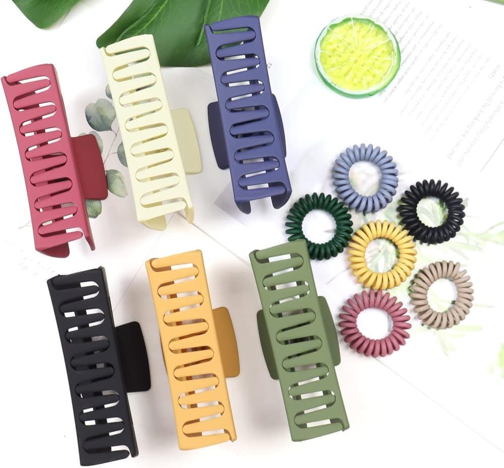6-Pack Strong Rectangular Hair Clips for Thick Hair, Non-Slip Matte Solid Color, Multicolor